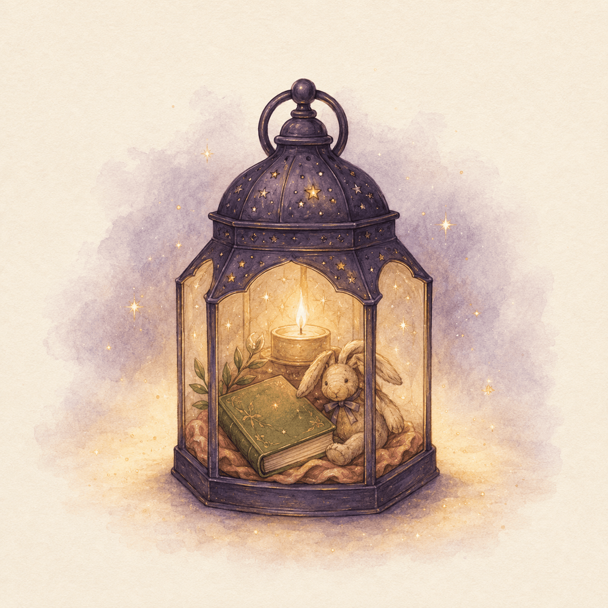 A lantern glowing softly, protecting a small nightly ritual